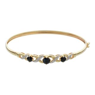 Gold Sapphire and Diamond Accent Flexible Bangle