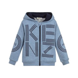 Blue Cotton Zip-Up Logo Top