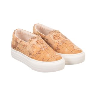 Beige Geo Map Canvas Trainers