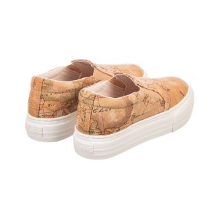 Beige Geo Map Canvas Trainers
