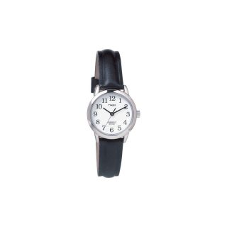 Timex Ladies' White Dial Black Leather Strap Watch