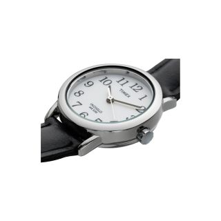 Timex Ladies' White Dial Black Leather Strap Watch