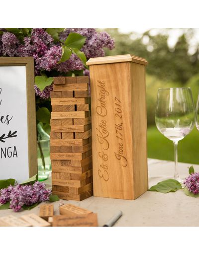 Custom made engraved Oak wood blocks wedding game