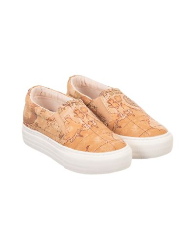 Beige Geo Map Canvas Trainers