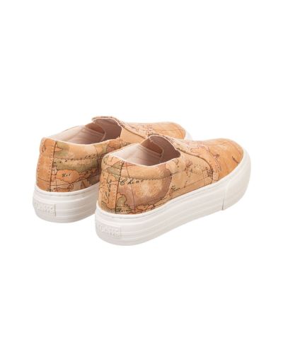 Beige Geo Map Canvas Trainers