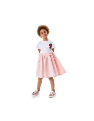 Girls Pink Cotton Logo Dress